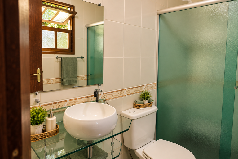 Banheiro com box verde